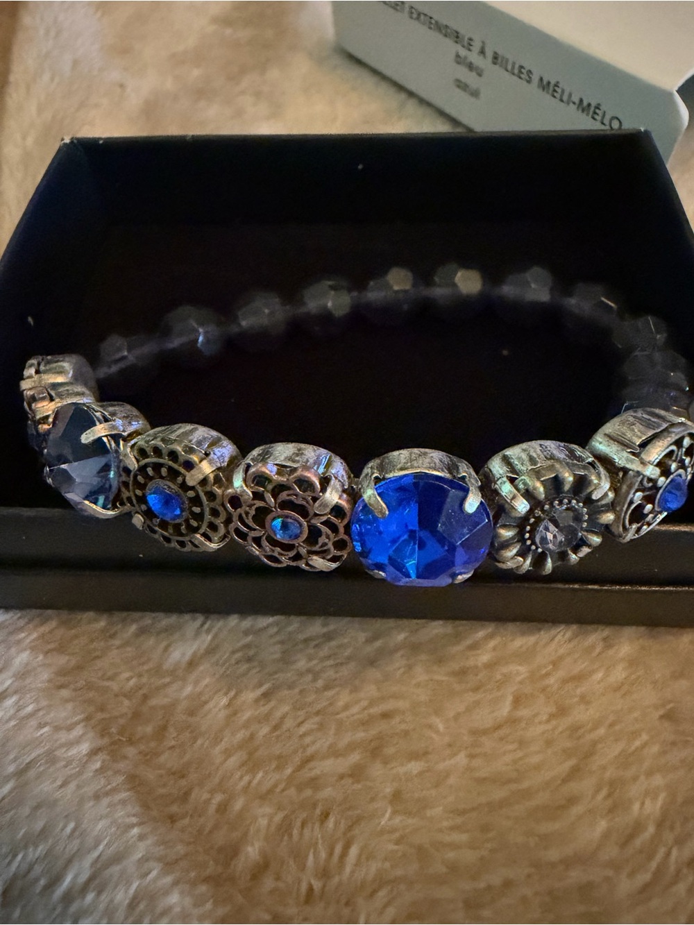 Avon Crystal Stretch Bracelet with Vintage Silver-Tone Accents